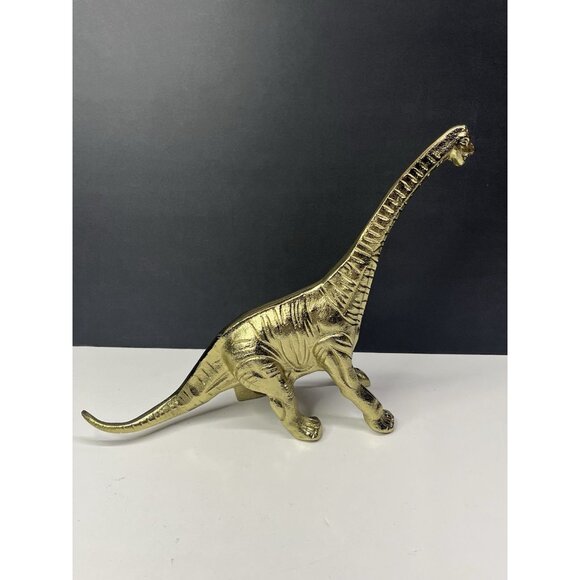 Metal Dinosaur Sculpture Figurine Brachiosaurus 13" X 10" Gold Dino Decor Figure - Picture 6 of 11